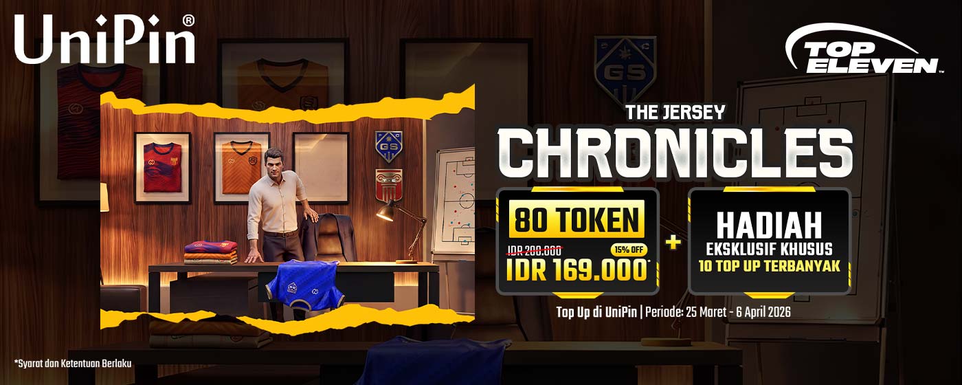 Top Eleven - The Jersey Chronicles! Ayo Segera Top Up dan 10 orang beruntung akan menangkan hadiah dari Top Eleven!